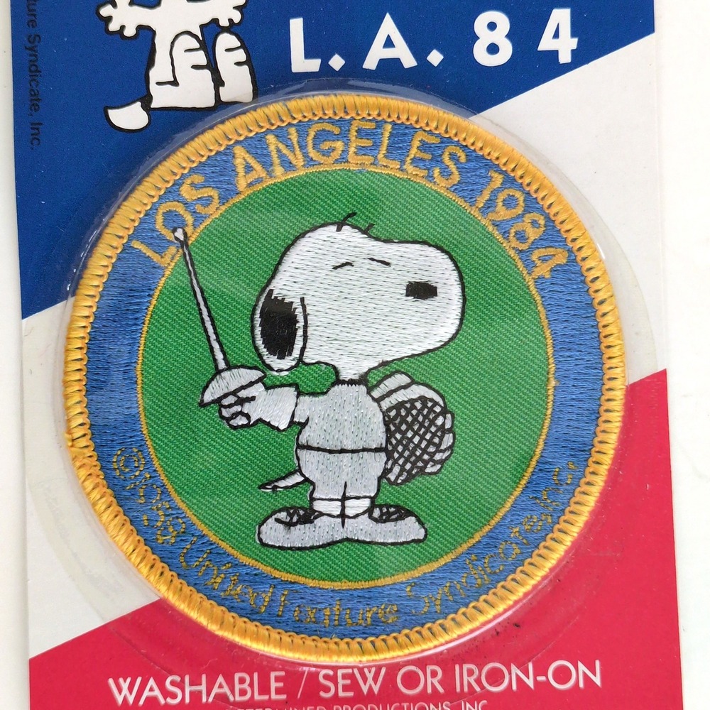 Vtg 1984 Olympics Fencing Snoopy Patch Los Angeles Sports Peanuts Iron On Sew
